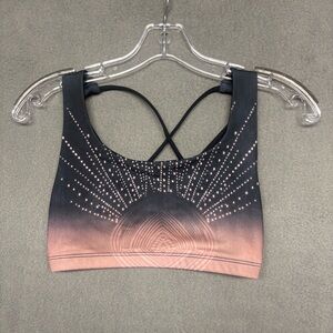 Onzie Women’s Sports Bra Sz M/L Black And Pink Pattern